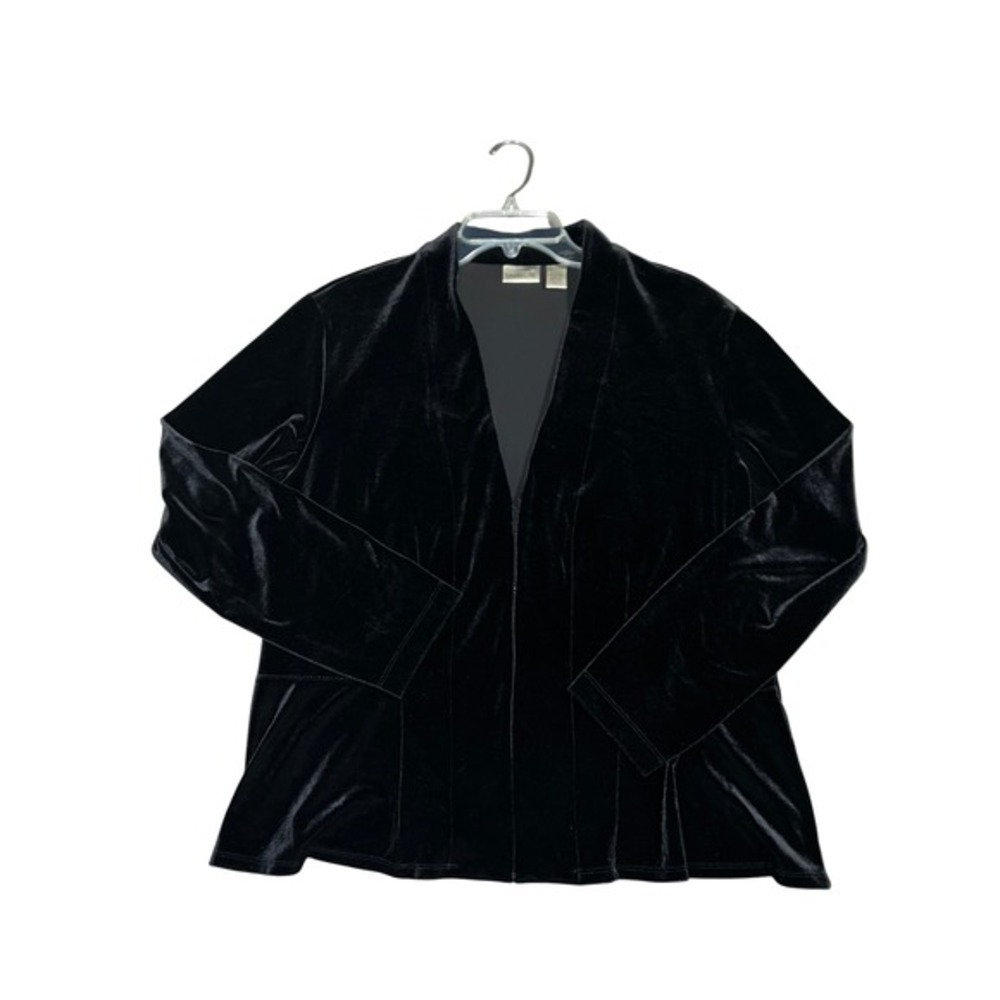 Chico's Black Velvet Hook Closure Long Sleeve Peplum Jacket Cardigan Size XL (3) - Picture 6 of 8